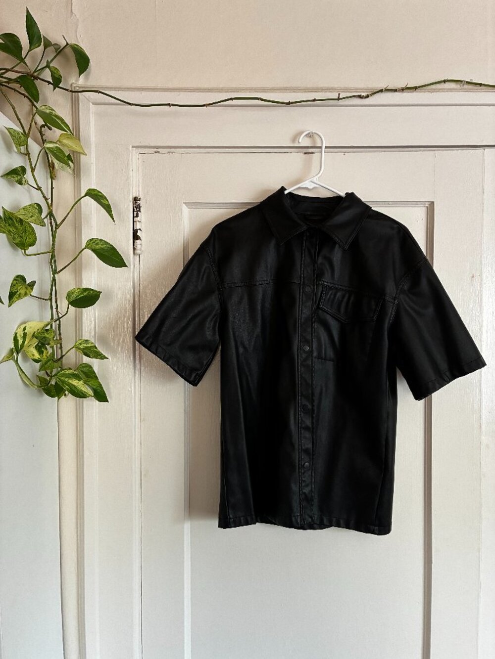 Topshop faux leather shirt